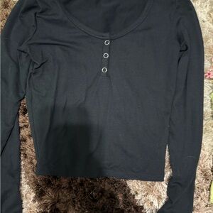 Hollister Black Long Sleeve Top with Button Detail